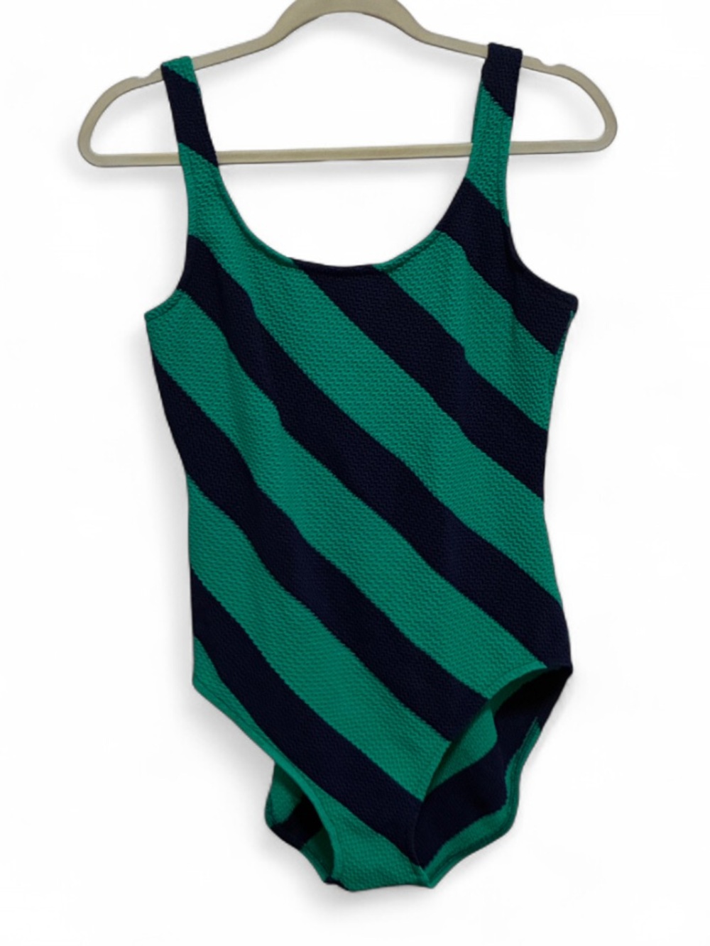Vintage Lands’ End Green and Blue Striped One-Piece Swimsuit